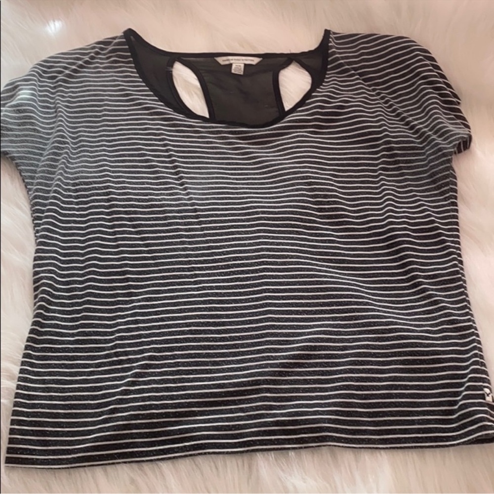 AMERICAN EAGLE STRIPED TEE WITH MESH DETAIL